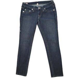 True Religion Stella 27 (Meas 29x28.5 6.5" Low Rise) Dark Skinny Jeans A11